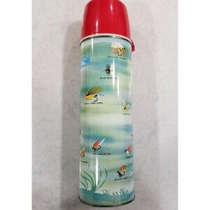 Vintage Trout flies thermos 1 qt 1963 Thermos brand King Seeley